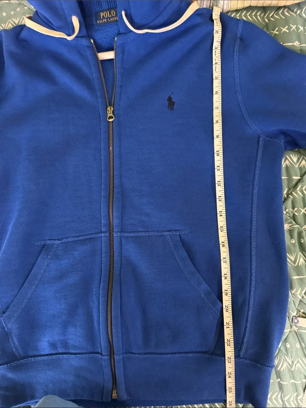 Ralph Lauren Polo Royal Blue Full Zip Hoodie with Contrast Drawstrings. Unisex